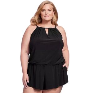 Modest One Piece Bathing Suit Swimsuit Black Plus 22W Full Coverage Swim Romper